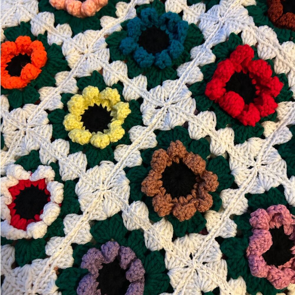 Boho Crochet Throw Blanket Vintage Granny Square Afghan Cottagecore multicolor - Picture 8 of 8